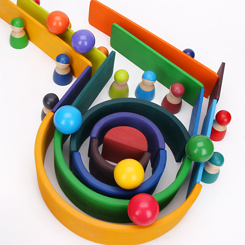 Brown 18cm Rainbow Wooden Building Blocks Toy Creative Educational