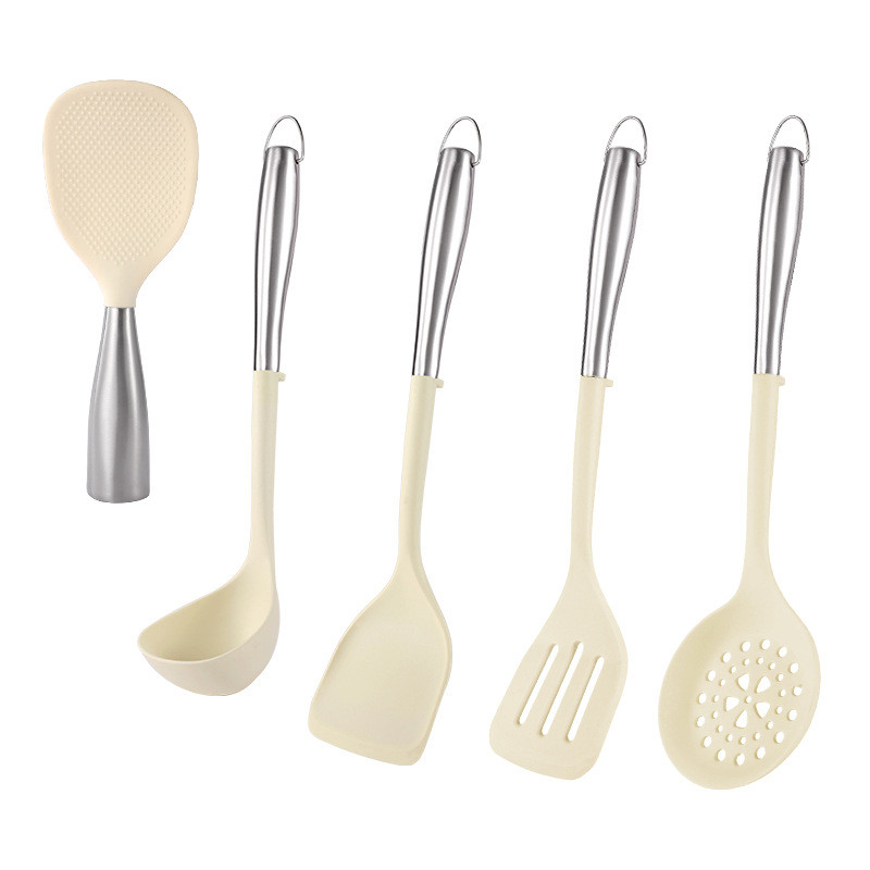 5Pcs Non-stick Kitchen Utensil Silicone Cooking Utensil Set Silicone Cookware Kitchen Tools Gift with Stainless Handle