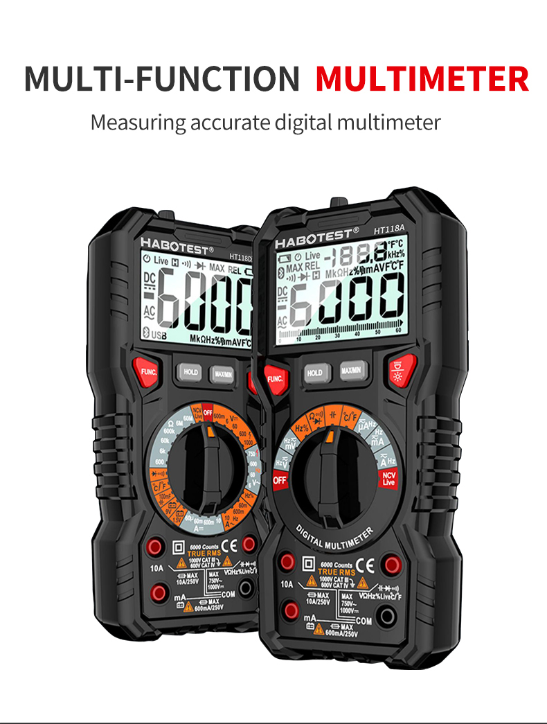 HT118A 6000 Counts 1000V 10A Auto Range Digital Multimeter