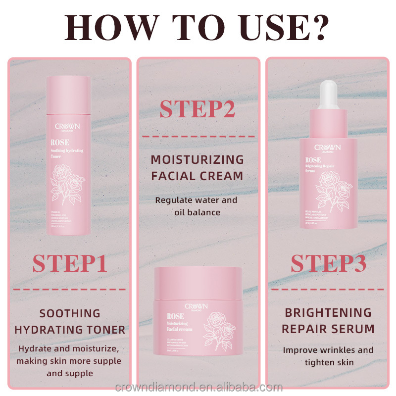 Private Label Niacinamide Brightening Anti Aging Wrinkles Retinol Cream Serum Rose Toner Facial Skin Care Set