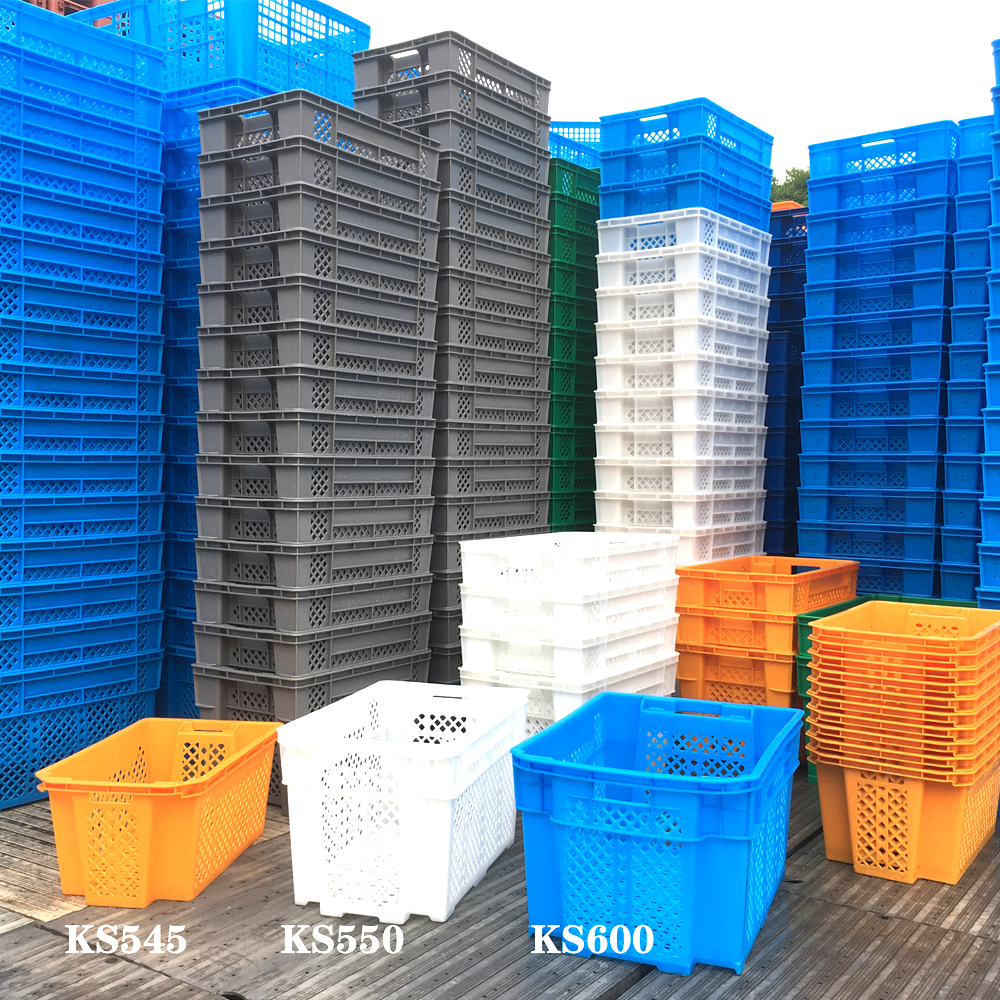 Coloured Plastic Bread Crates Food Stacking Nesting Fruit Basket 654x452x143mm
