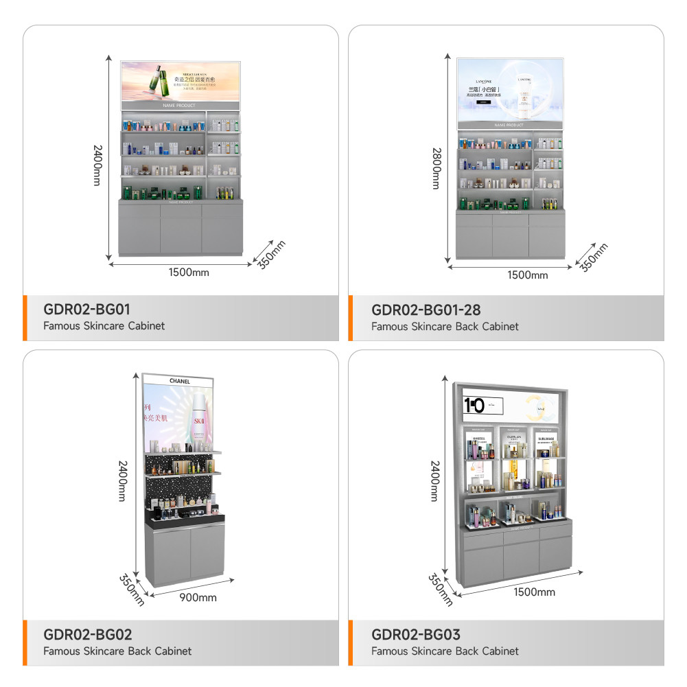 Skincare Store Cabinet Simple Gray Facial Mask Back Cabinet For Branding Store Display And Luxury Display Cabinet