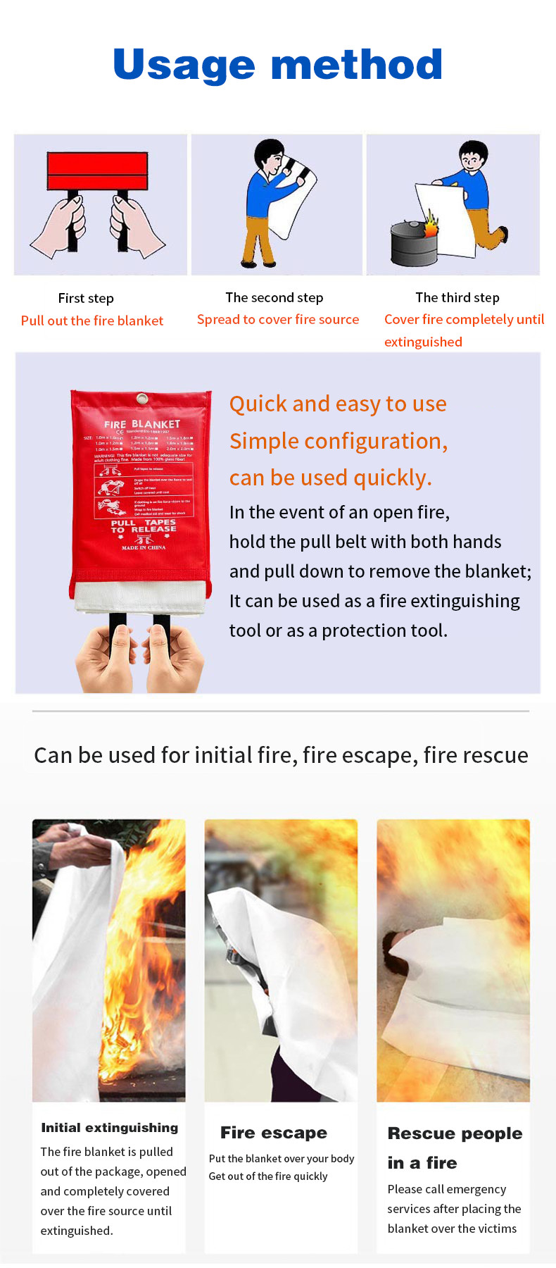 Hotel Kitchen Fire Blanket with 0.4 MM 0.8 MM Thickness and Flame Retardant Silicone Cloth
