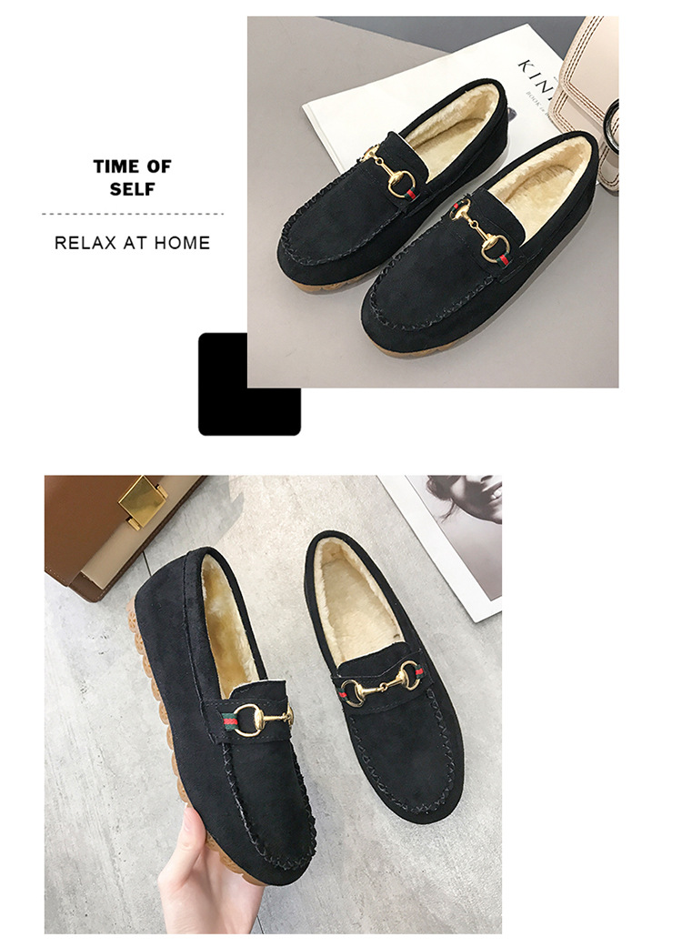 Warm Women's Casual Loafers , Soft Bottom Plus Velvet Flat Shoes New Styles