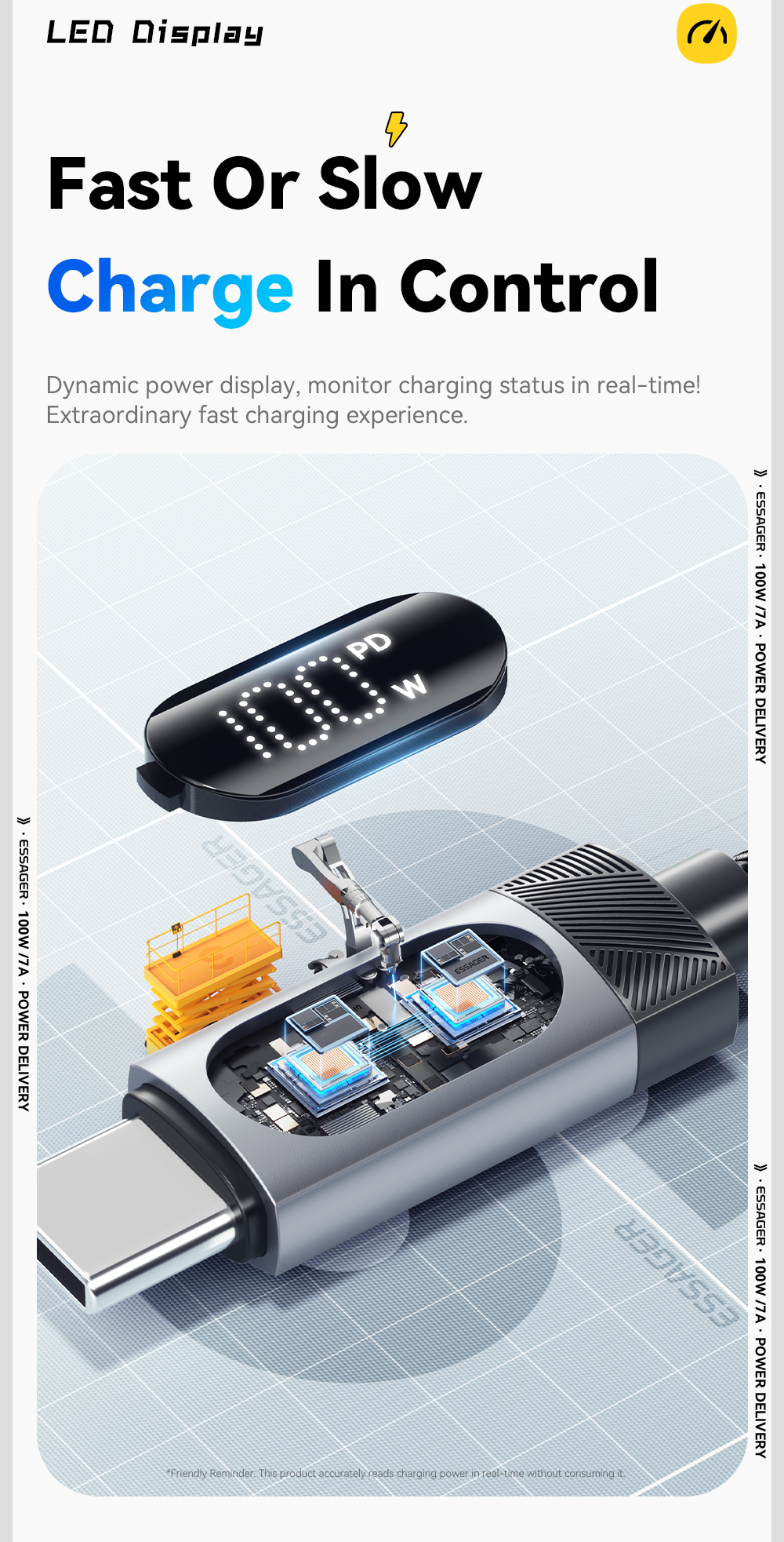 ESSAGER ES-X64 Series 7A LED Display USB Charing Data Cable USB to Type C