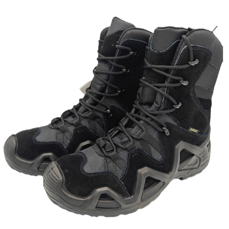 Shock-Absorbent Combat Tactical Boots Durable Leather Flat Heel Ankle-High Shaft