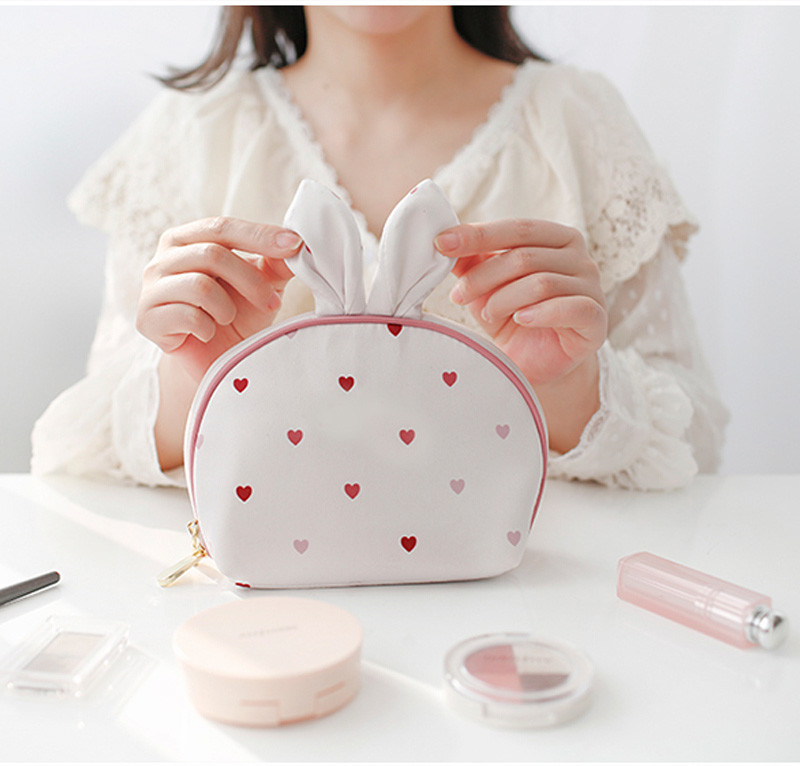 Luxury Half Moon Rabbit Shape Satin Red MakeUp Bag For Ladies