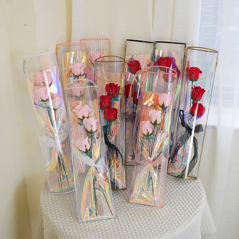 Design Logo Round Cylinder PVC Box for Custom Different Shape Florist Rose Packaging
