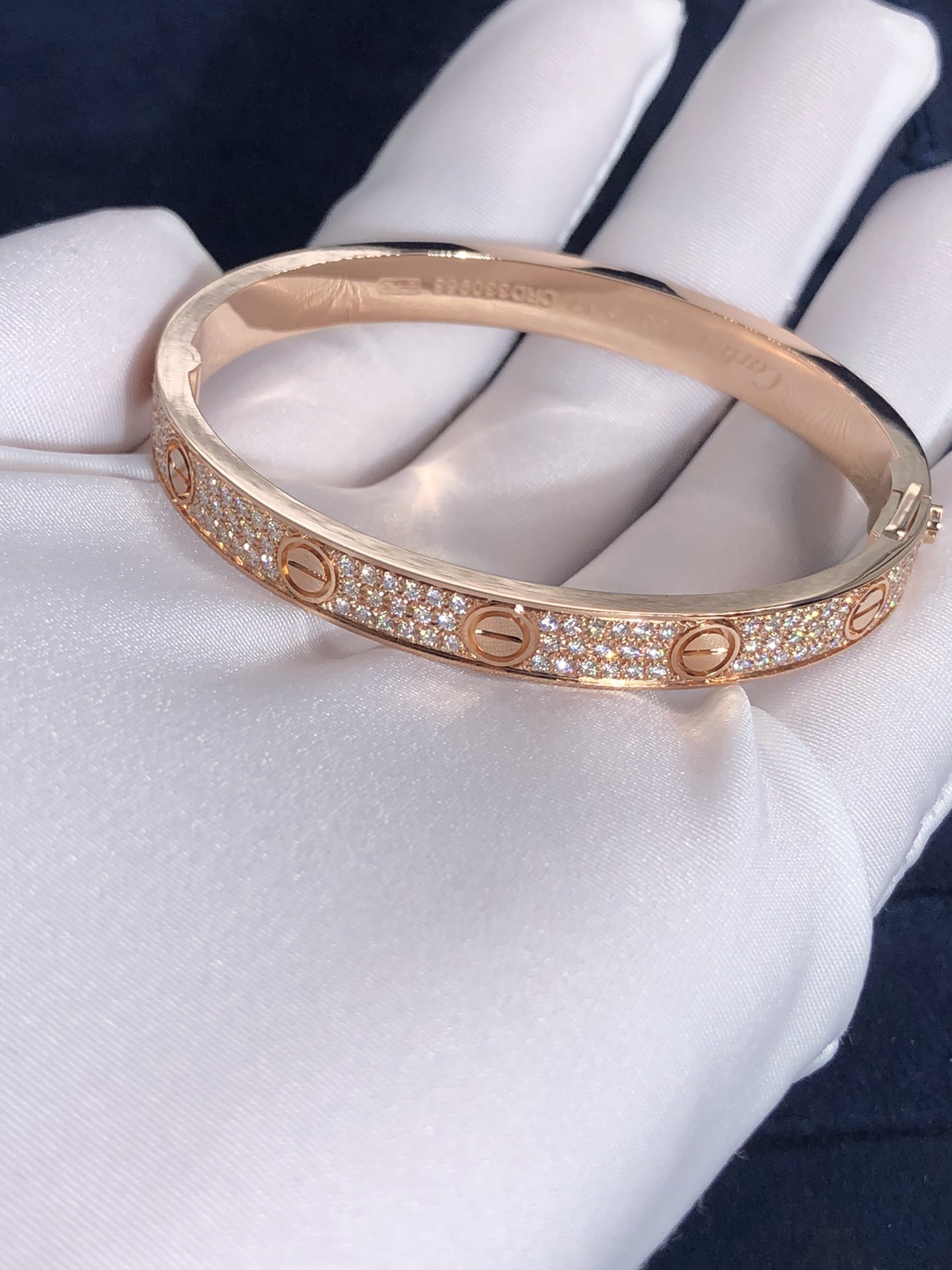 Elegant Gorgeous Factory Made Car Tier 18k Yellow/White/Rose Gold And Natural Diamonds LOVE Bracelet, Diamond-Paved