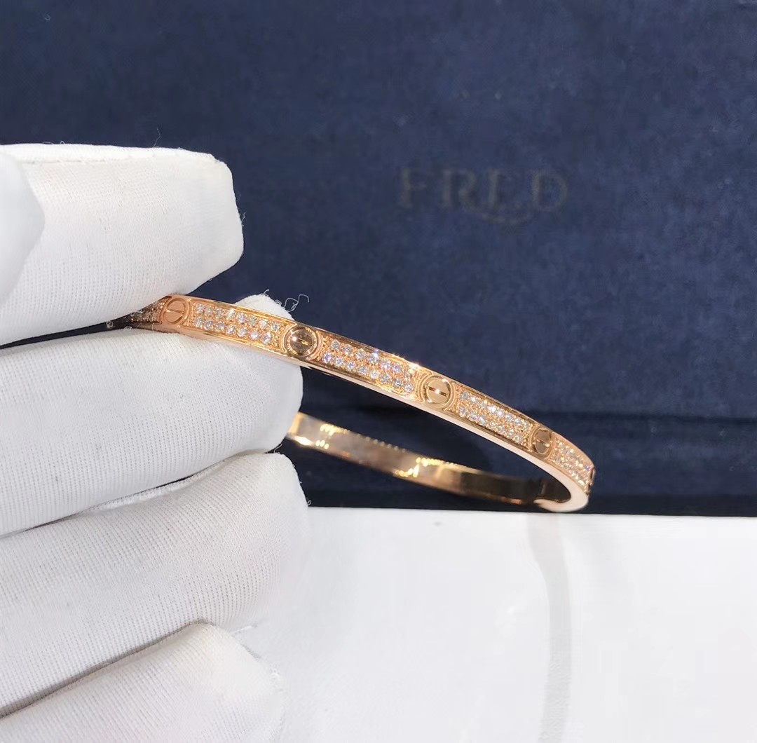 High Quality Fashion Fine Jewelry Pure 18k Real Gold And Natural Vs Diamonds LOVE Bracelet, Small Model Paved