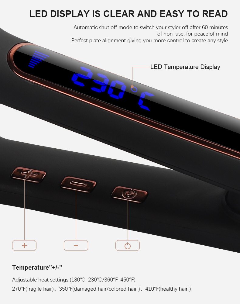450 Degrees Electric Ceramic Hair Straightener Flat Iron LCD Display