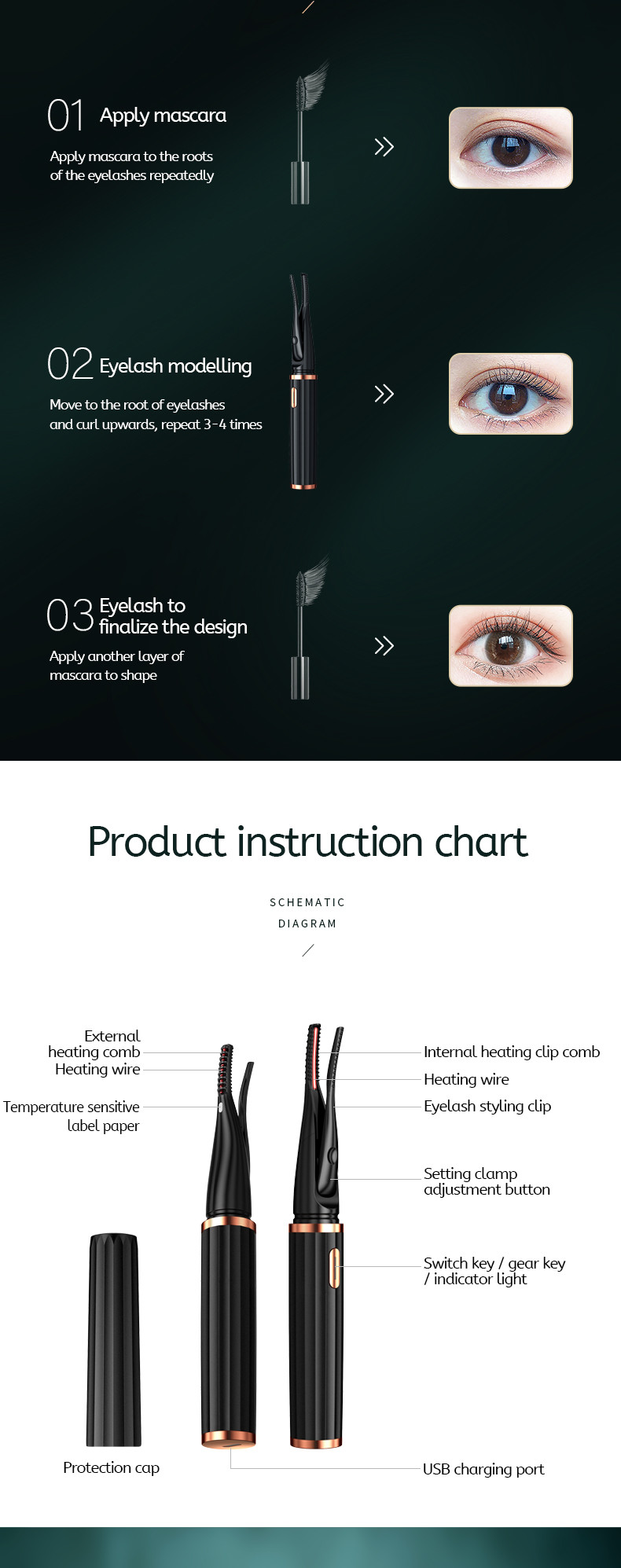 CE Certifeid Fast Heating Electric Eyelash Pen , 3D Heated Eyelash Curler For Lady