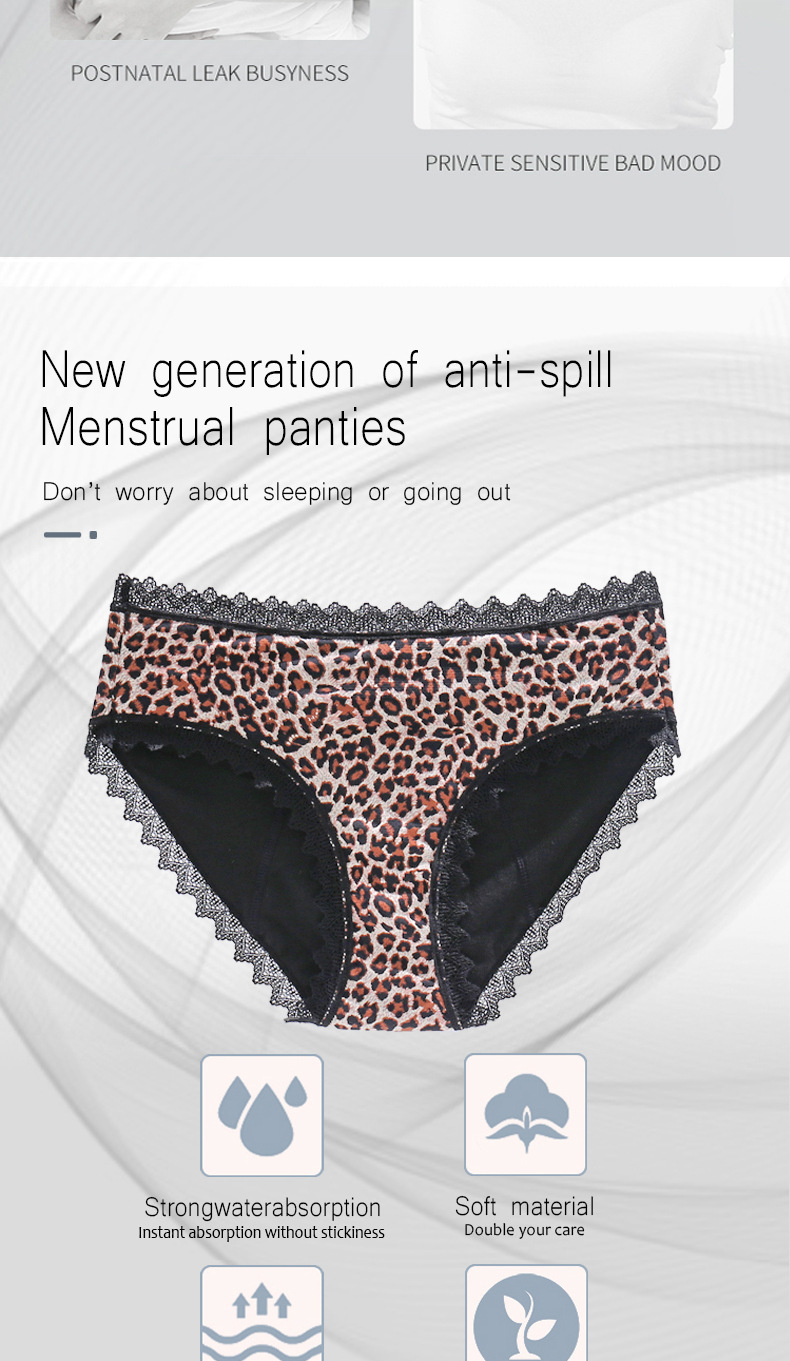 Leopard Washable Leak Proof Underwear Knitted High Absorbency Period Pants