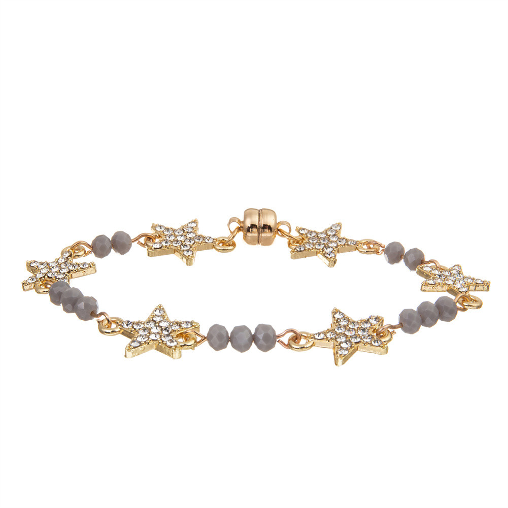 Women Custom Six Star Crystal Beads Bracelet Gold Plated With Magnetic Buckle