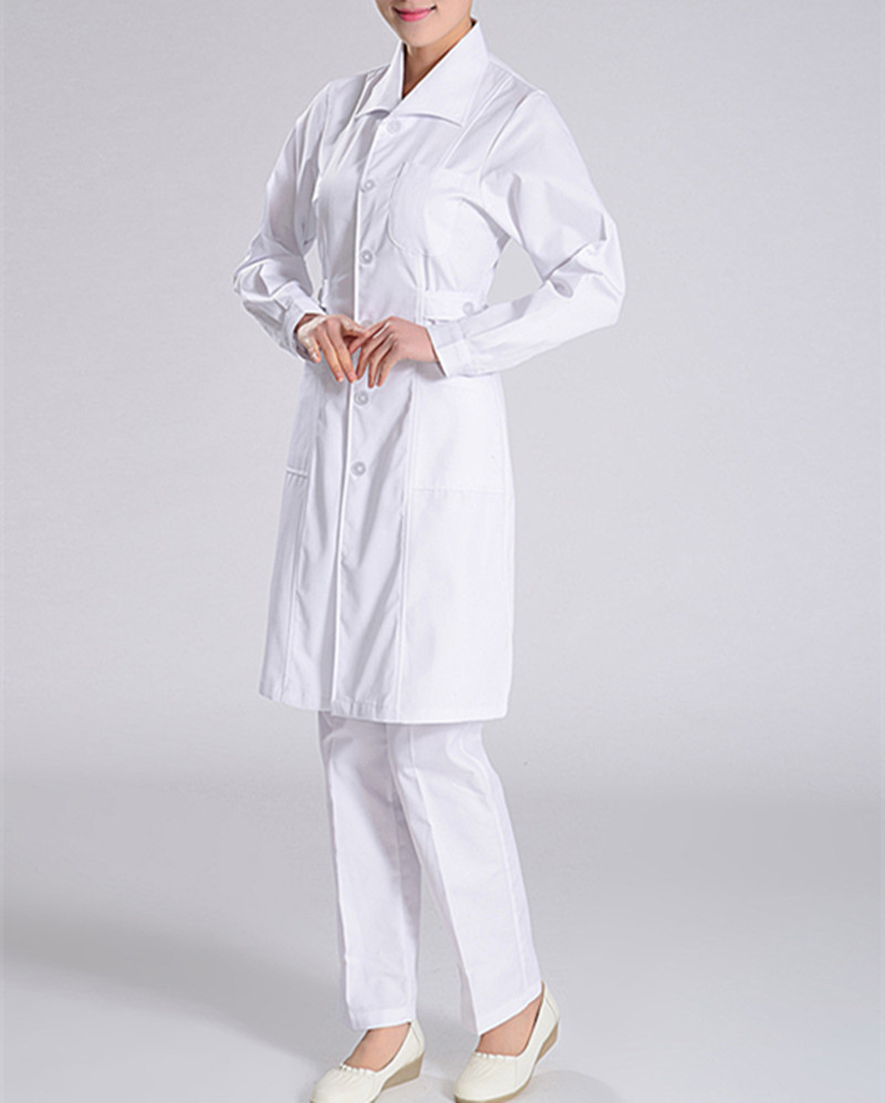 White Keep Warm Long Sleeve Fashionable Lapel Medical Gown for Hospital Nurse