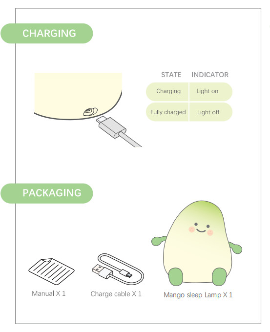 Mango Night Light Cute Children Silicone Lamp For Kids Bedroom Sleeping Lighting USB Charging LED Night Lights
