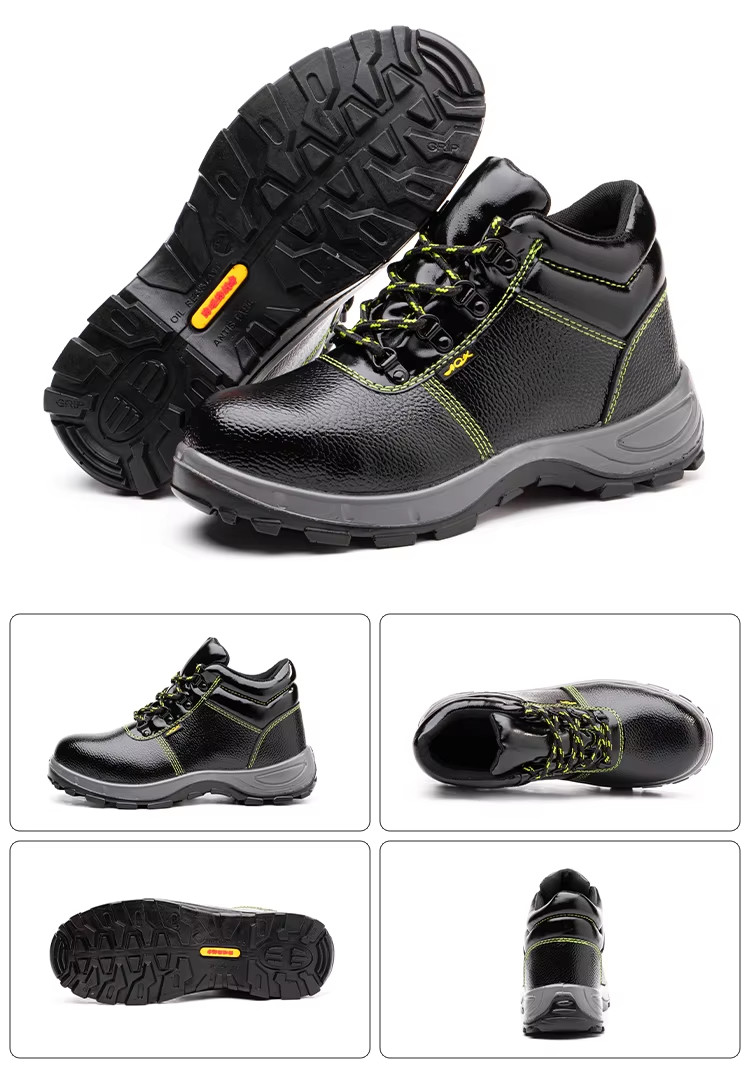 Lightweight Construction Safety Shoes Black Real Leather Boots Unisex