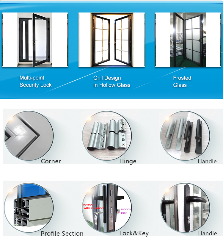 KDSBuilding High Quality Double Tempered Glass Aluminum Toilet Casment Single Swing Door For House