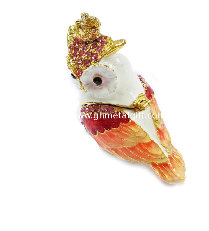 Top sale bird shaped metal jewelry box owl enamel trinket boxes