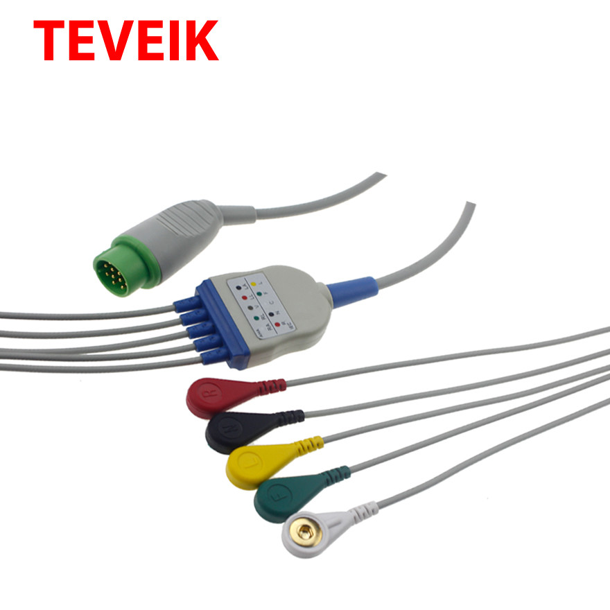 Medical IEC Round 12 Pin Schiller 5 Lead Ecg Patient Cable compatible TM910