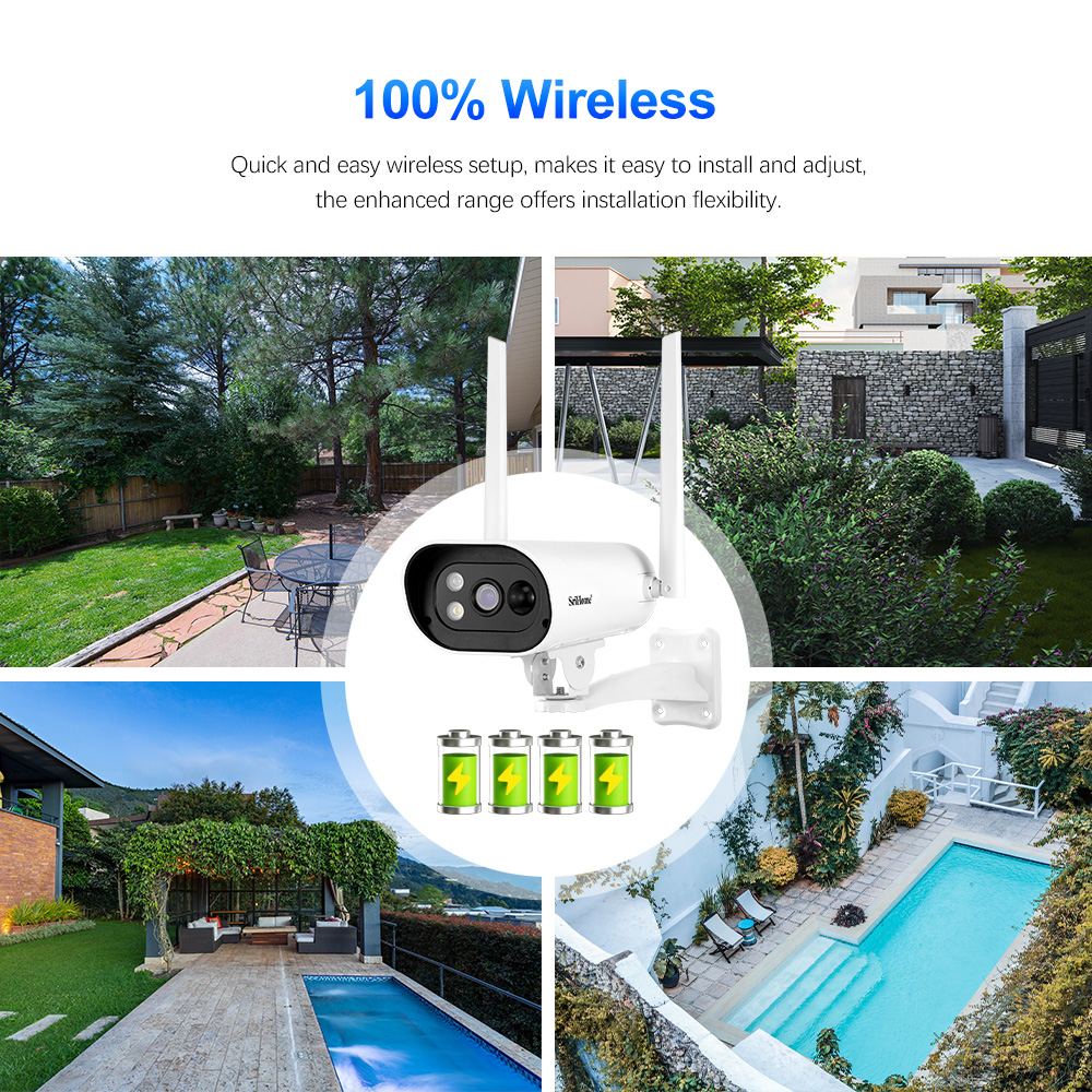 4MP WIfi HD Outdoor Solar Security Battery Camera Waterproof IP66 With PIR 2-Way Audio Full Color Infrared Night Vision