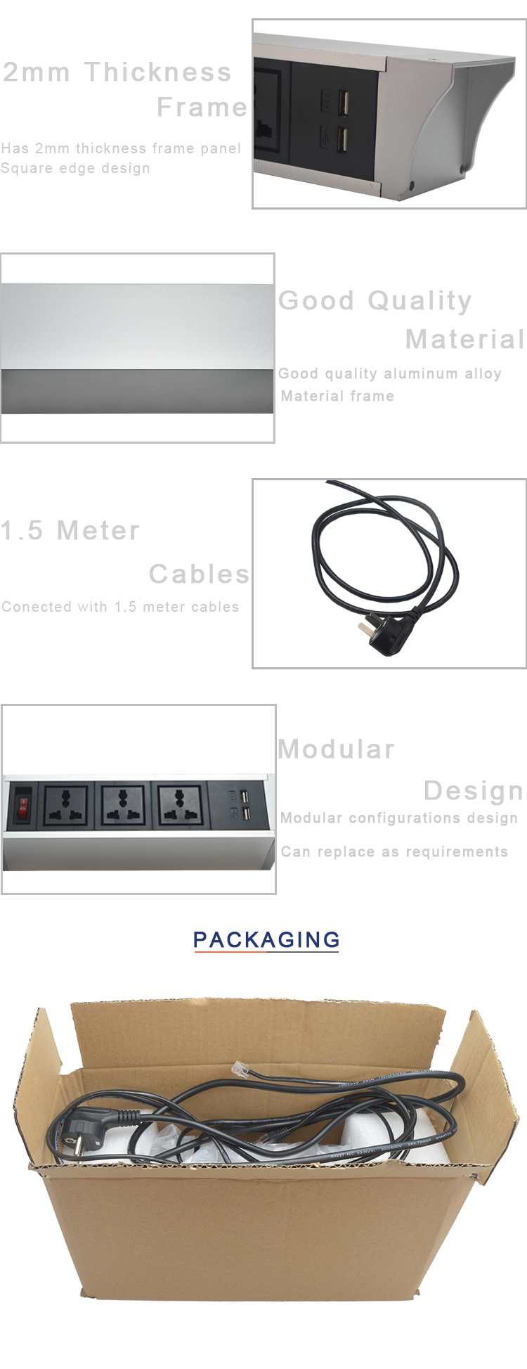 Furniture under table power socket with double usb charger for office power data solution