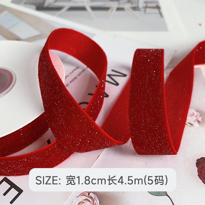 Shinny Glitter Velvet Ribbon 6mm-38mm Deep Red Velvet Ribbon Soft