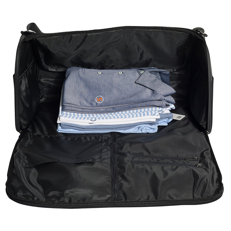 Black Garment Weekender Bag With Detachable Adjustable Shoulder Strap