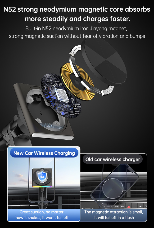 Iphone Wireless Charger QI2 Ultra-Thin Design Pickup Lamp Metal Super Strong Magnetic Suction 360-Degree Rotation Fast Charging