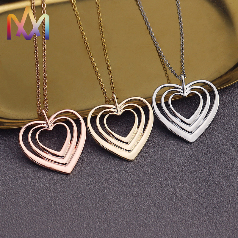 ODM Copper Overlapped Hollow Heart Charm With 50CM Chain