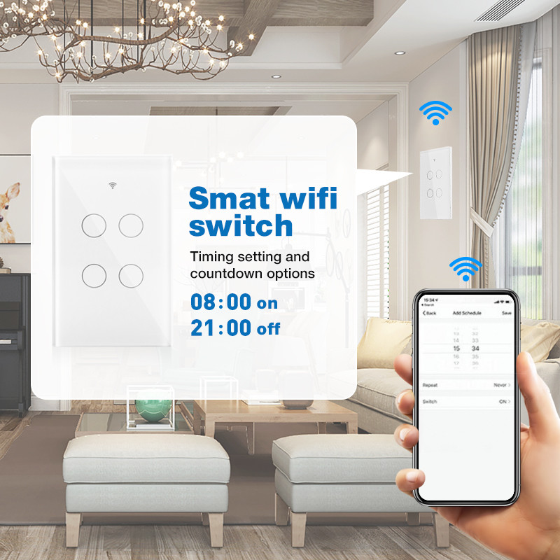 1/2/3/4/6/8 Gang Light Smart Wifi Wall Switch RF433 need Neutral Wire Tuya App Control Works with Alexa