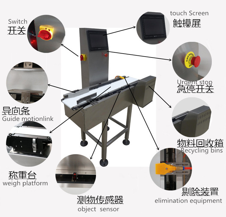 CheckWeigher Machine line INCW-550 5g-50kg 1g Automatic Check Weighing 25p/Min 220V for food tool