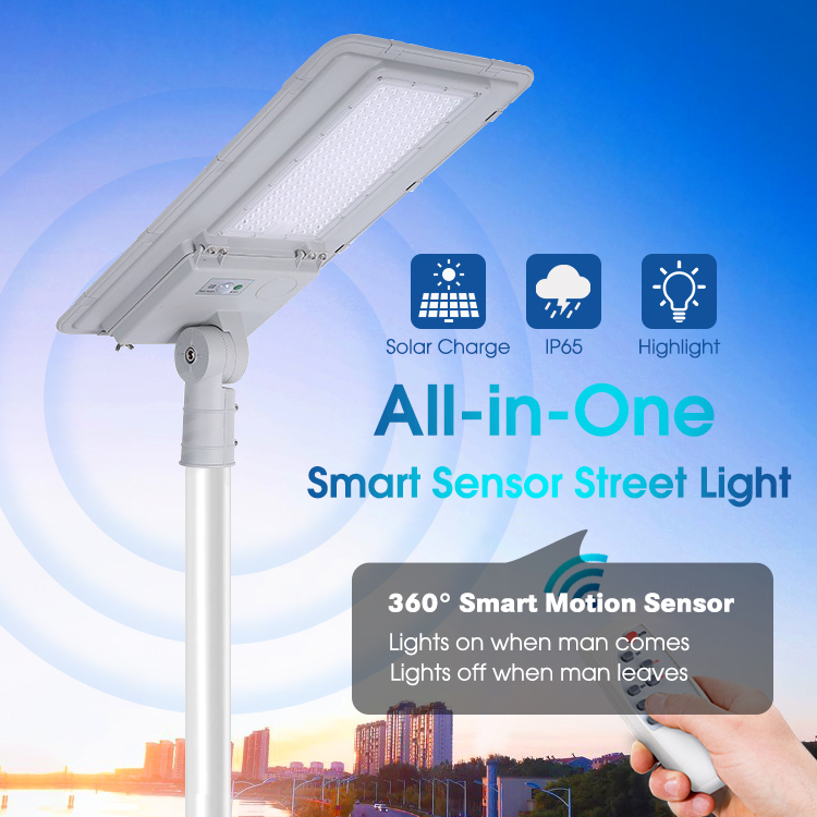 Aluminium Solar Smart Motion Sensor Street Light 100W 200W 300W With Remote Control