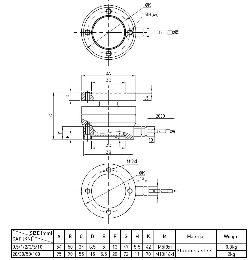 Stainless Steel Force Sensor Compression And Tension Load Cell Transducer