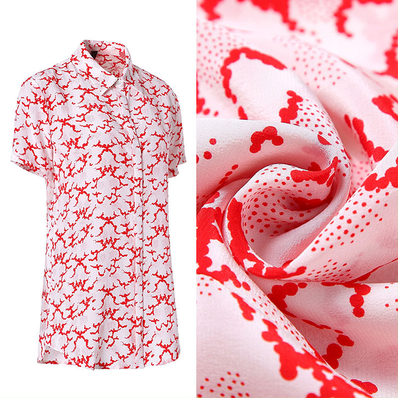 Printed Geometric Figure Flowers Leaf Point 100% Pure Silk Fabric