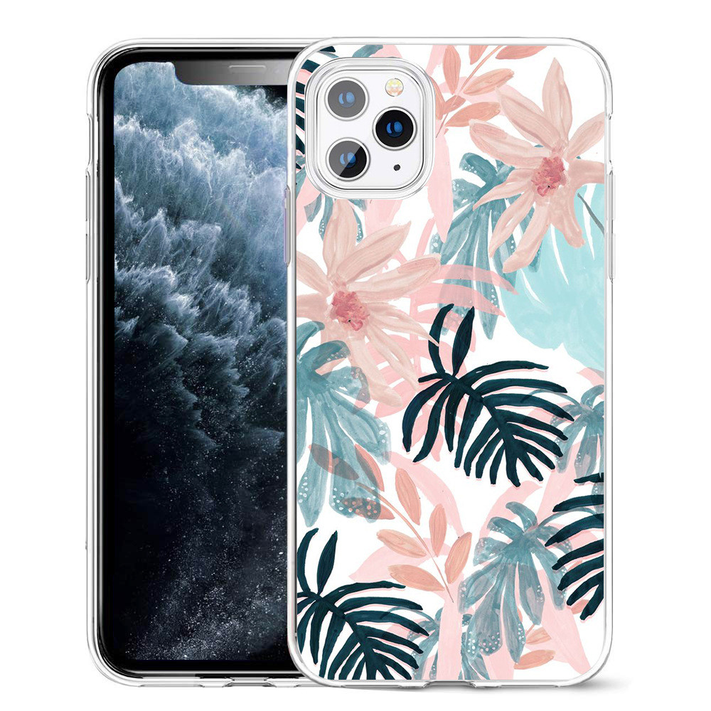 High Clear Camera Protection Phone Cases For Iphone 12 pro max Floral Leaf Pattern