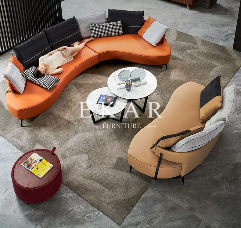 Modern Style Metal Legs Tufted Leather 3 Seater Sofa