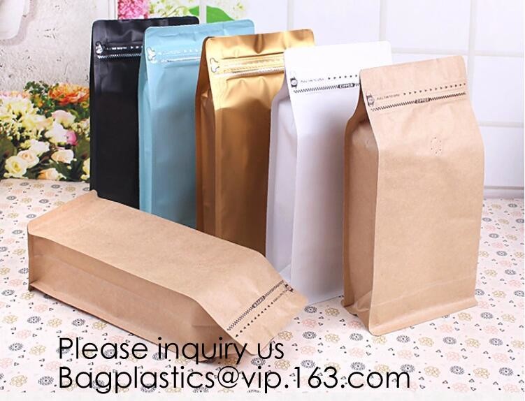 Coffee bean bag air valve kraft paper octagonal sealing aluminum foil self-supporting k bag custom coffee packagin