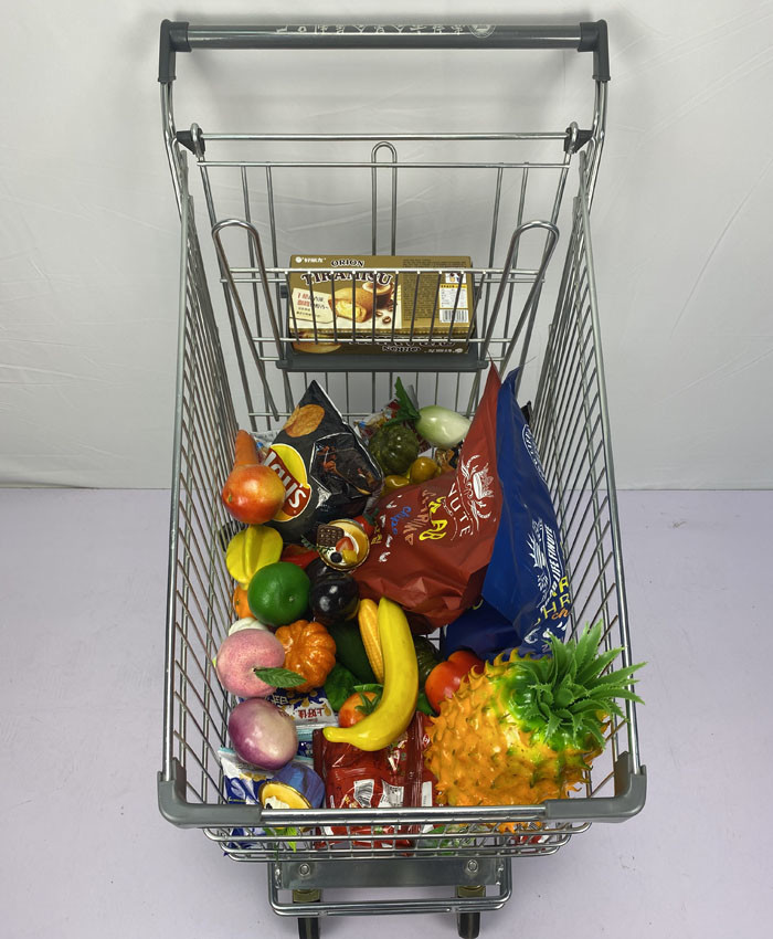 Australian Type Supermarket Shopping Trolley 125L Grocery Trolley Cart With PU Wheels