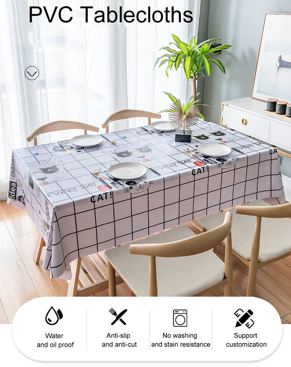 Rectangle Insulated Anti Scald Printed Tablecloth Plastic PEVA PVC