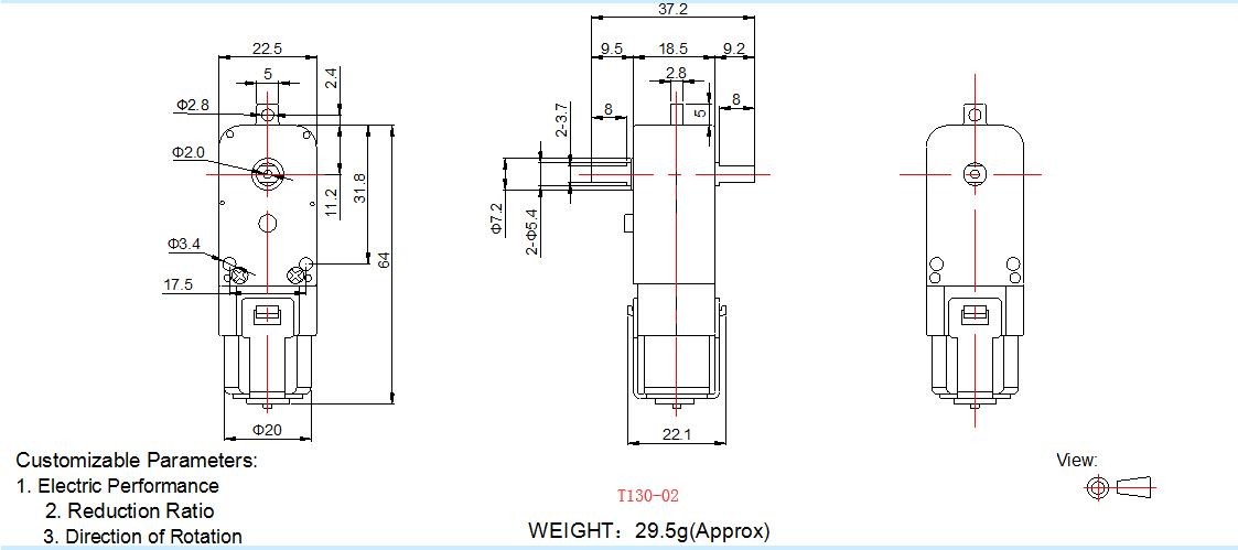 Professional Dual Shaft Gear Motor T130-02 3v 6v Gear Motor With Wheel