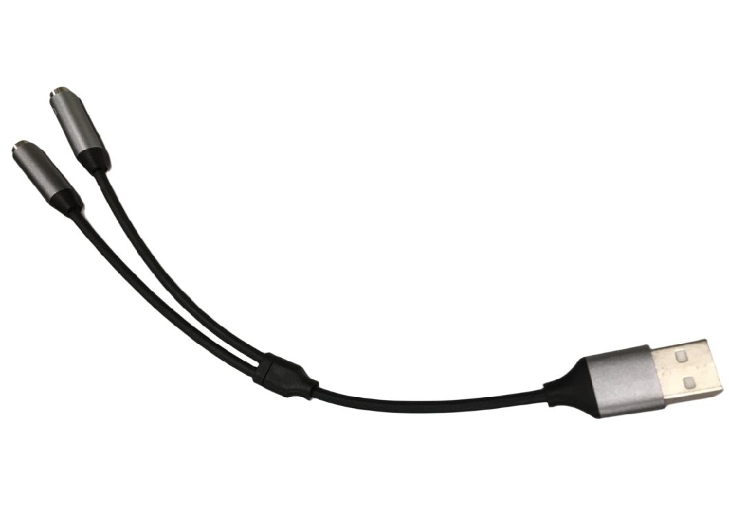 Professional Cable Assembly Factory One USB to Two 3.5 mm Headphone Jack Adapter Y Splitter Charging Cable
