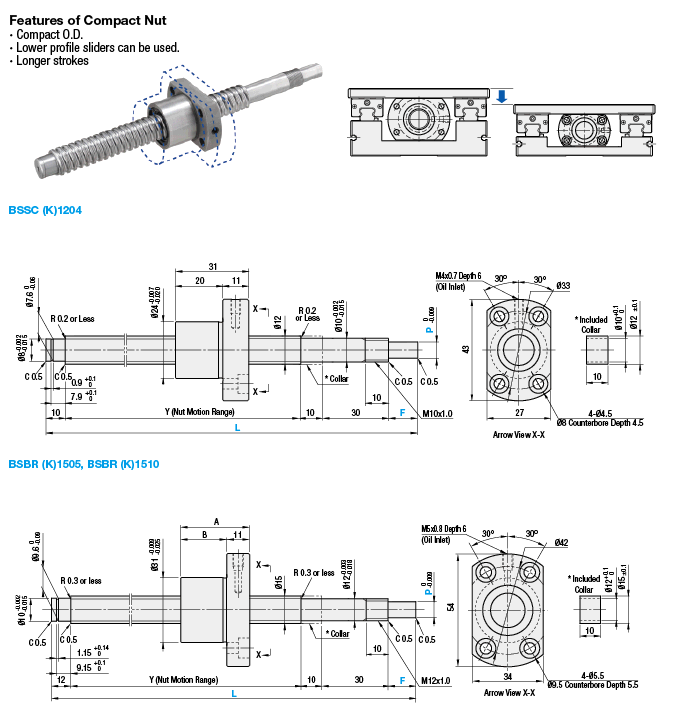 MISUMI Rolled Ball Screw Shaft Diameter 12 Lead 4 Series BSSCK1505-[150-1200/1]-F[15-30/1]-P[6-10/1] ,100% Original Ready to Ship