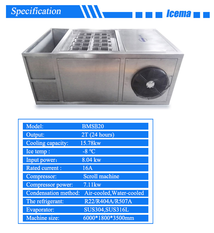 Large capacity ice block making machine with 2T ice block machine maker