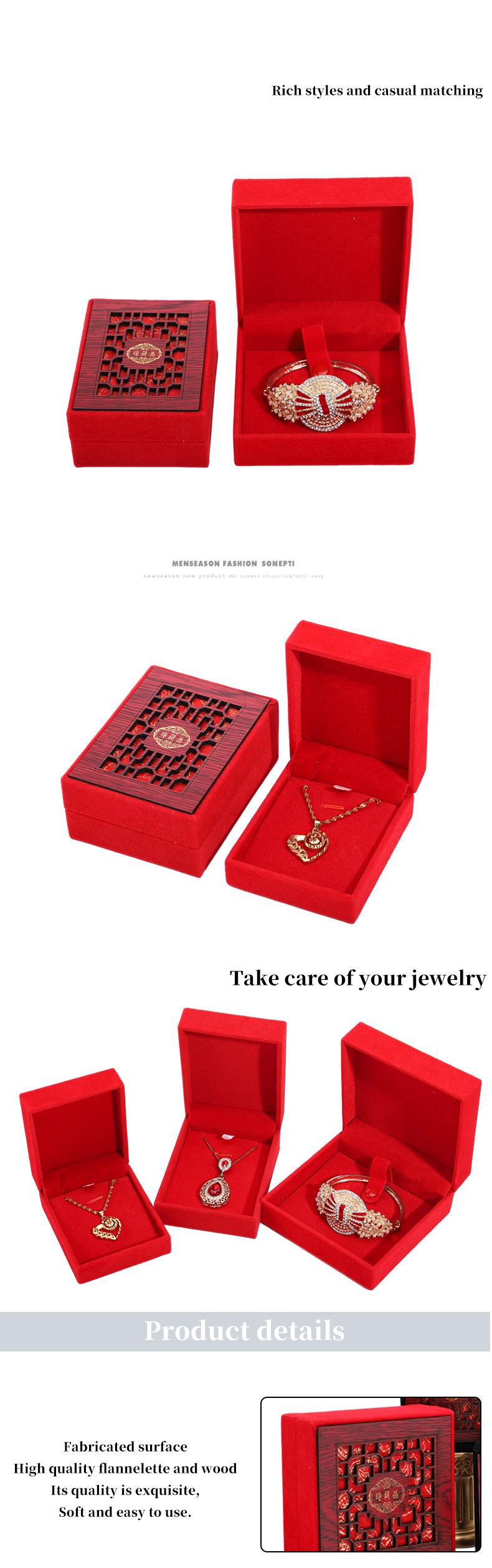 Red Velvet Lining Luxury Wooden Jewelry Box Packaging Custom Logo Size