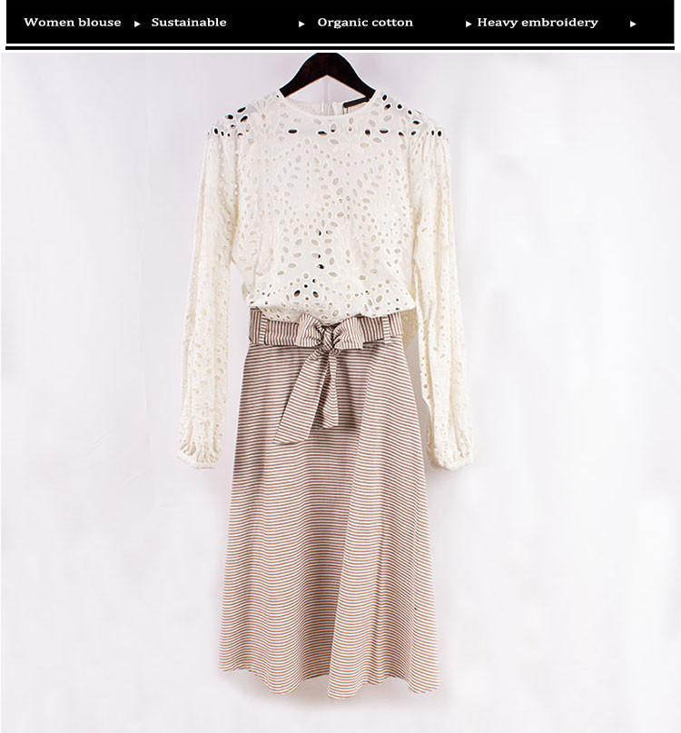 Fashionable Scallop Edge Organic Cotton Womens Blouses