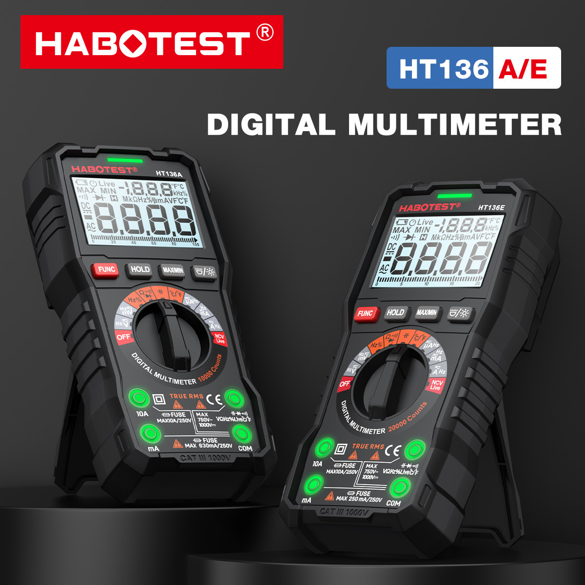 Ammeter HABOTEST HT136E/A Digital Multimeter 20000 Counts Voltage Current Detector Capacitance Resistance Frequency Temp Test