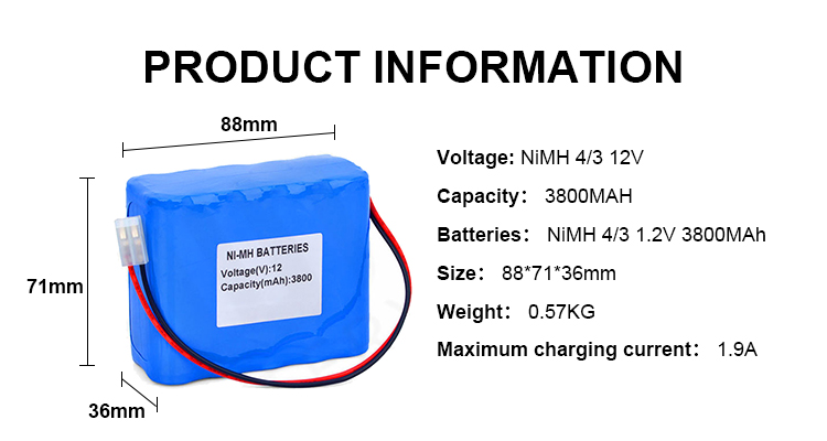 Hot Sale Rechargeable Nickel Metal Hydride Battery 12v 3800mah 2000mAh 3000mAh Nimh Battery Pack