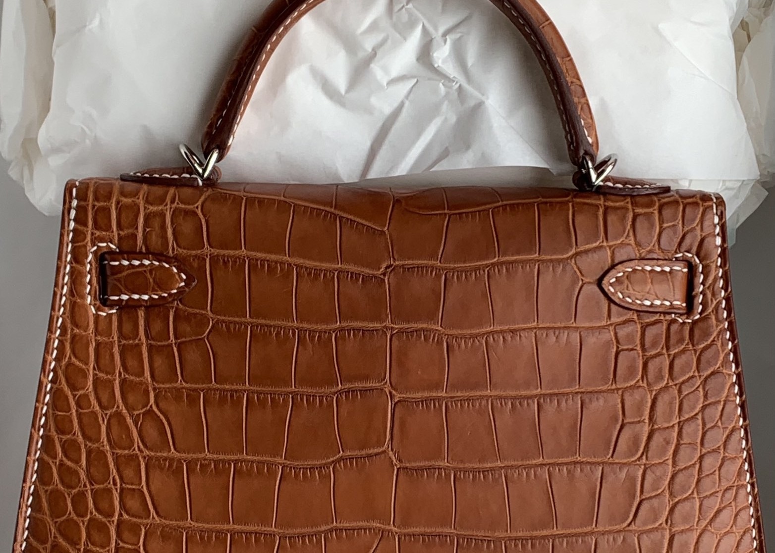 Square Crocodile Skin Bag , Yellowish Brown Crocodile Skin Handbag