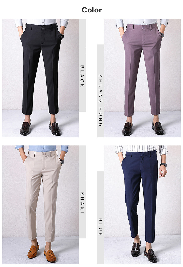 Men's Straight Pattern Khaki Side Pocket Short Shirt Formal Trousers Chino Mid Waist